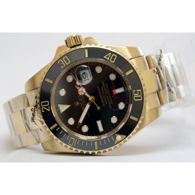 High Quality Replica Rolex Submariner Watch All Gold Black Dial Black Ceramic 40mm